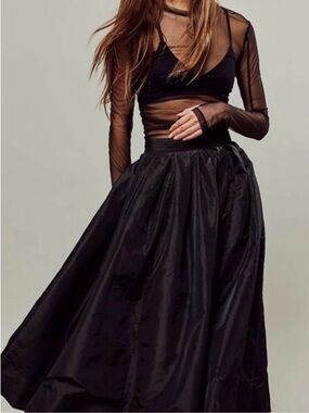 NWT Free People Emilia Black Taffeta Maxi Skirt Sz. M